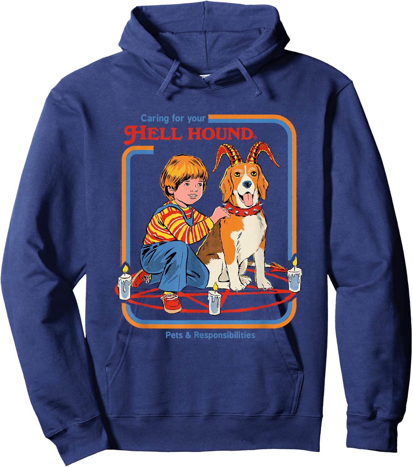 Steven Rhodes Caring for Your Hell Hound Retro Dark Humor Hoodie - Hoodie | Navy