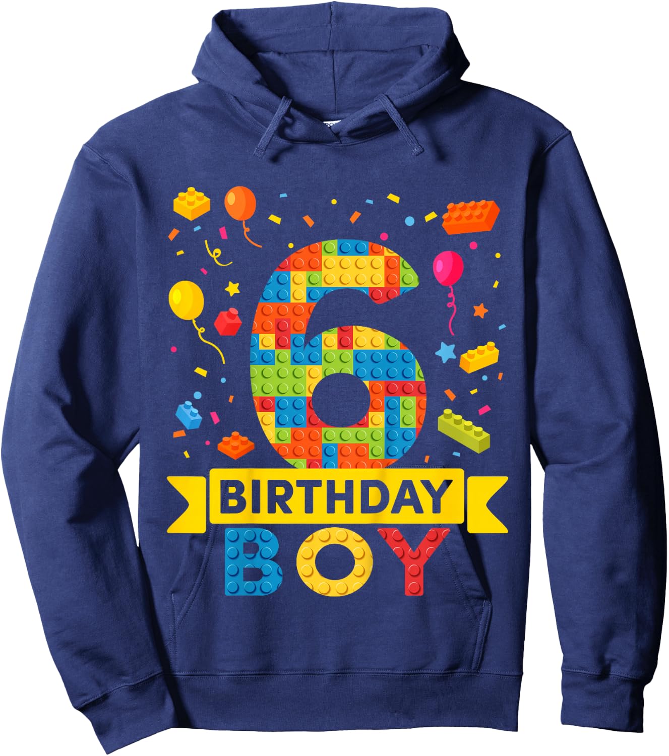 Kids 6 Year Old Building Blocks 6th Birthday Boy Hoodie - Hoodie | Navy