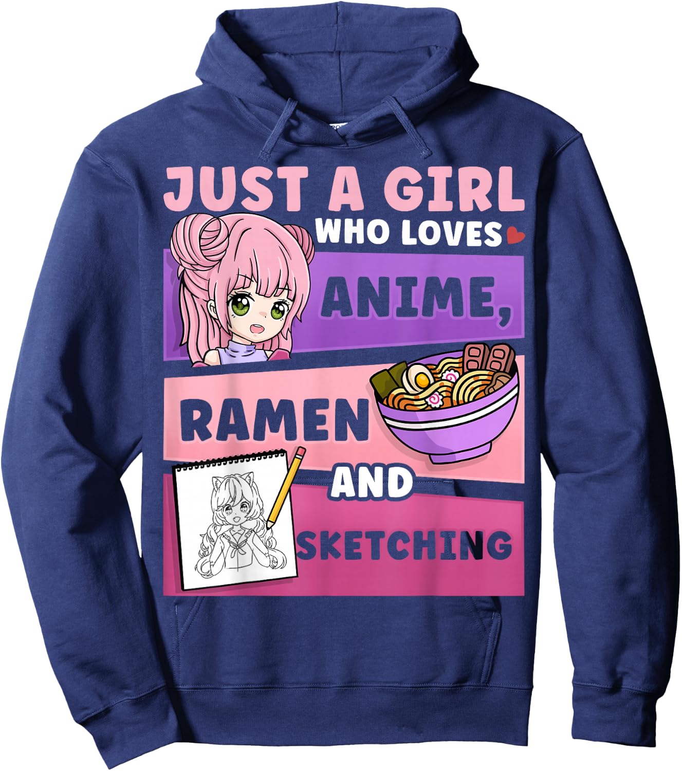 Anime Just a Girl Who Loves Anime Ramen and Sketching Small Hoodie - Hoodie | Navy