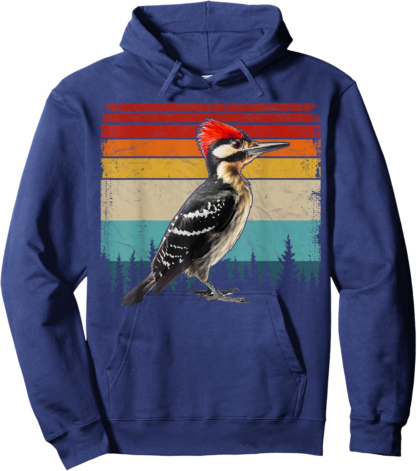 Vintage Distressed Retro Style Cool Woodpecker Bird Hoodie - Hoodie | Navy