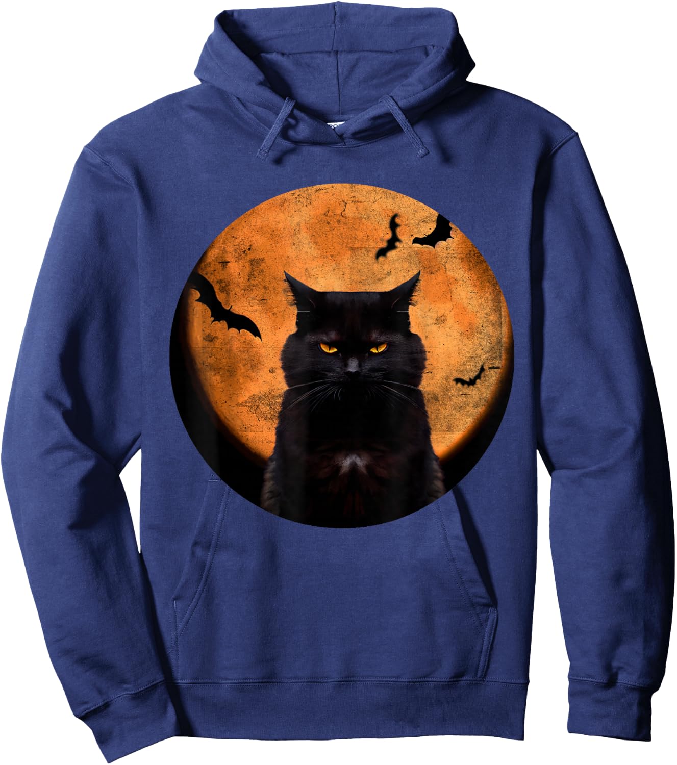 Vintage Scary Halloween Black-Cat Costume Retro Moon Cat Mom Hoodie - Hoodie | Navy