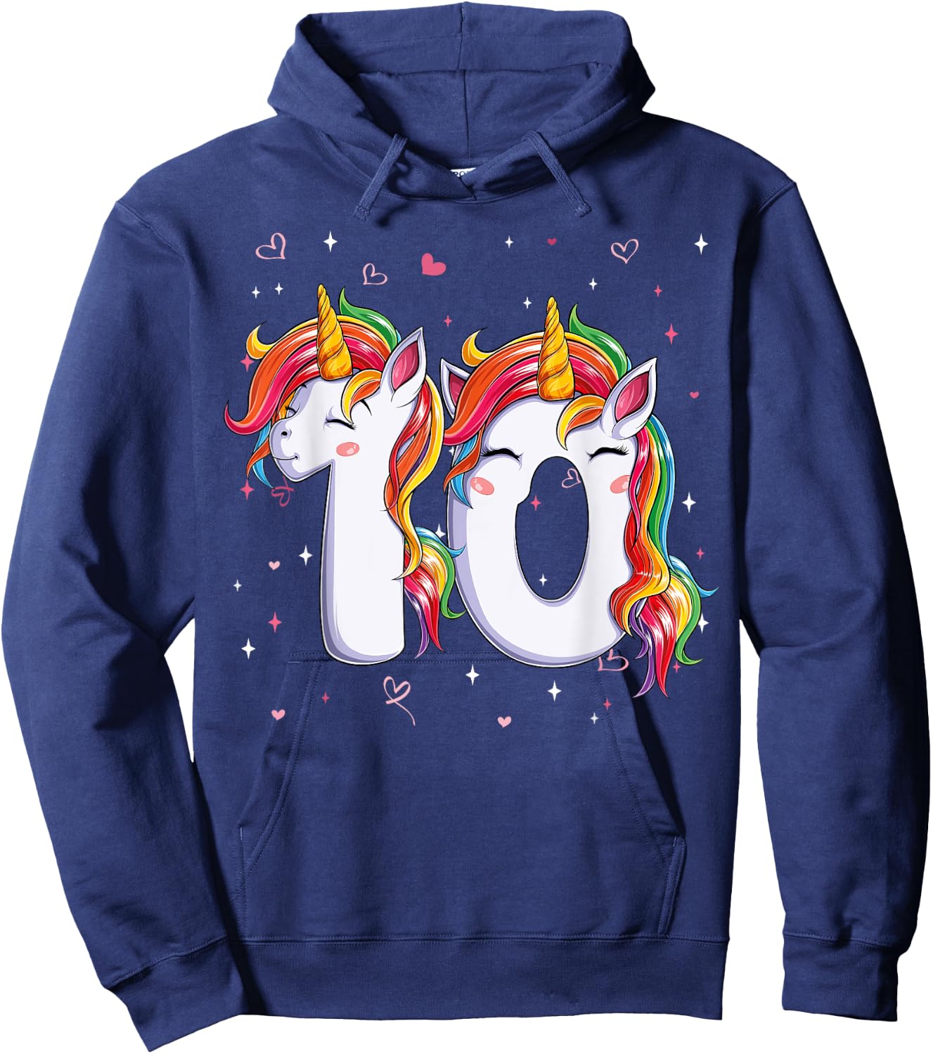 Unicorn Ten 10 Years Old 10th Birthday Girl Bday Party Kids Hoodie - Hoodie | Navy