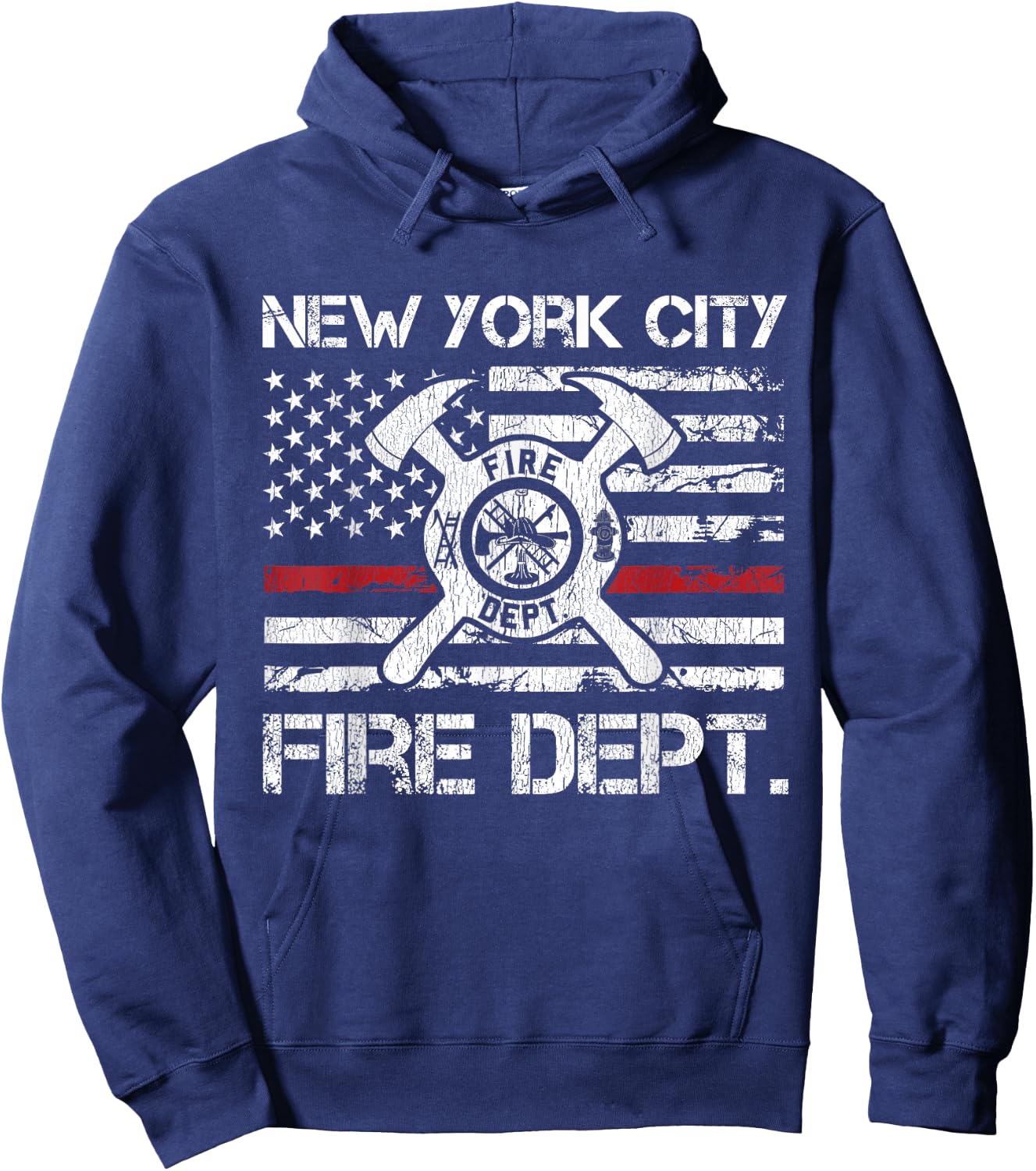 New York City NYC Fire Department Thin Red Line Fireman Hoodie - Hoodie | Navy