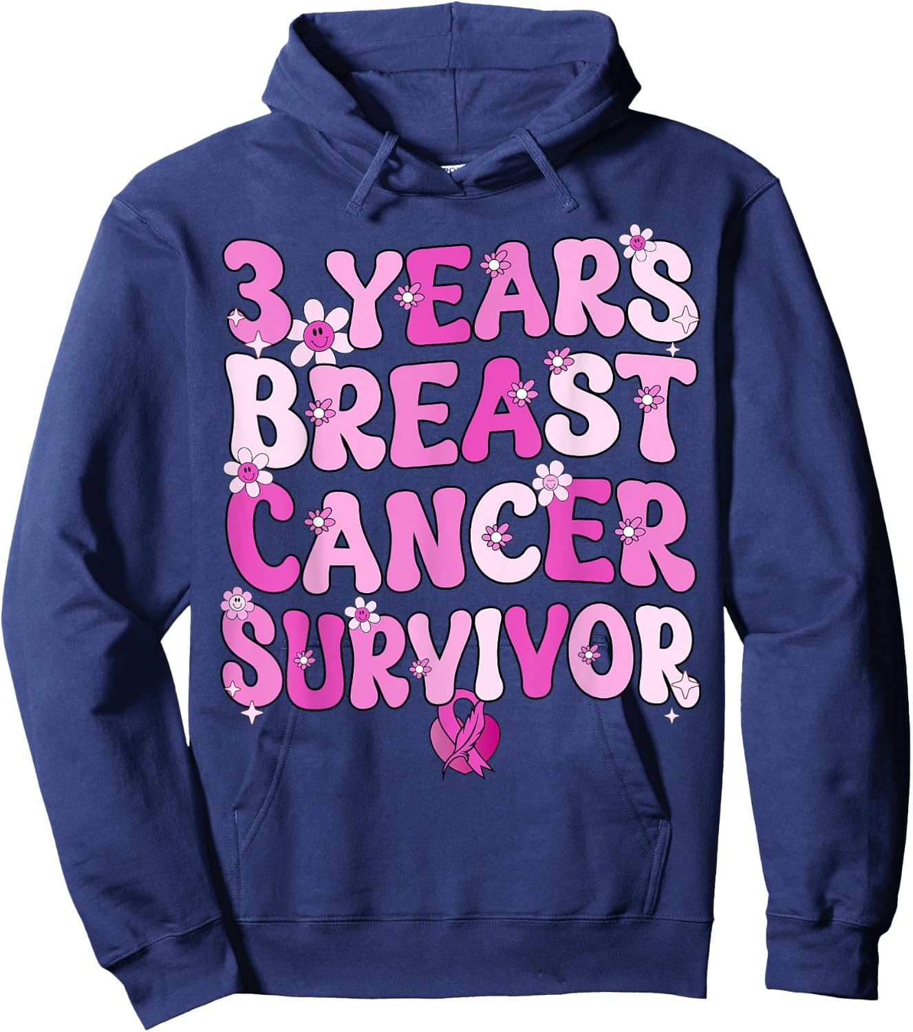 Groovy 3 Year Breast Cancer Survivor Breast Cancer Awareness Hoodie - Hoodie | Navy