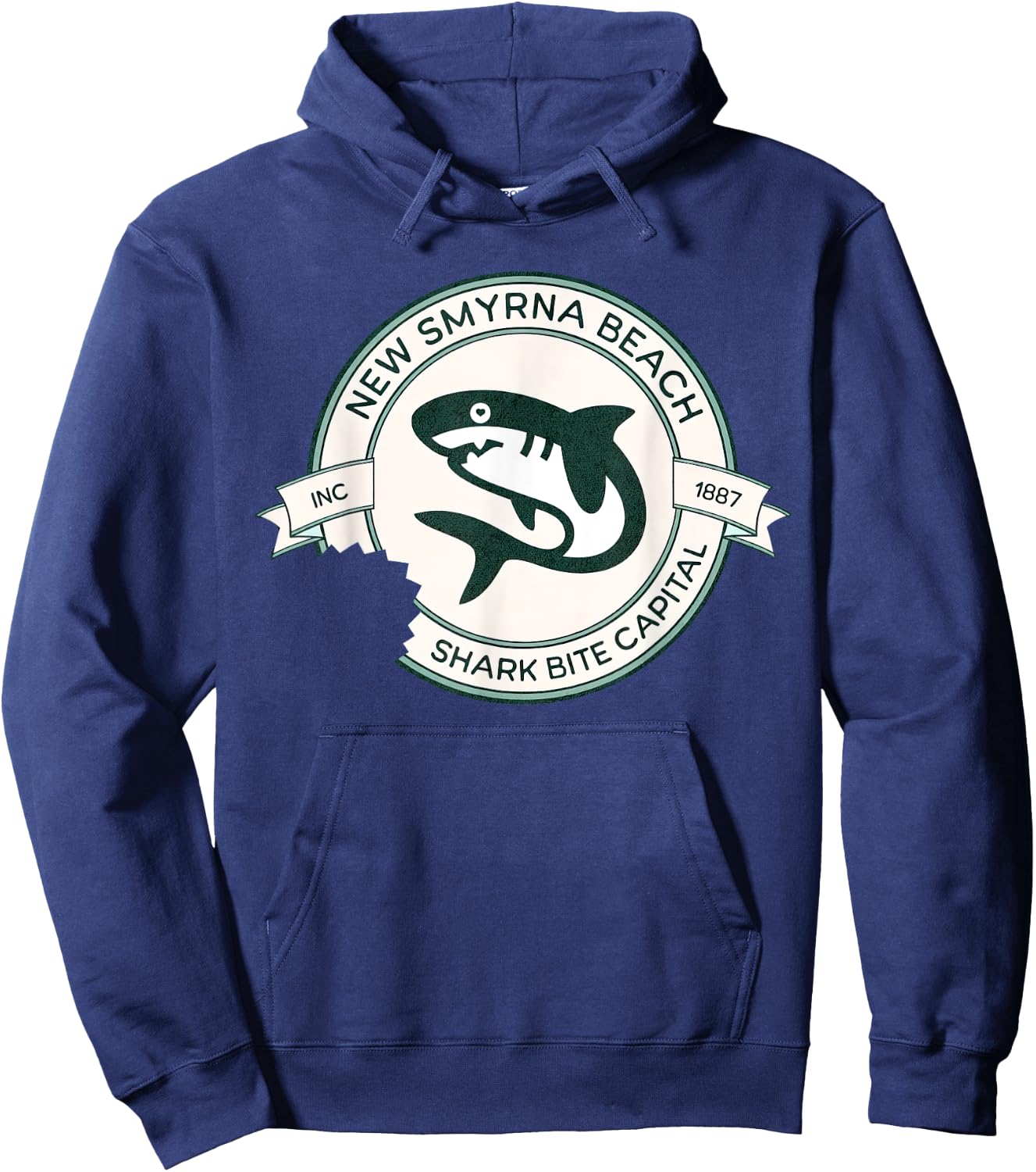 New Smyrna Beach: Shark Bite Capital Of The World Graphic Women Girls Kids Hoodie - Hoodie | Navy