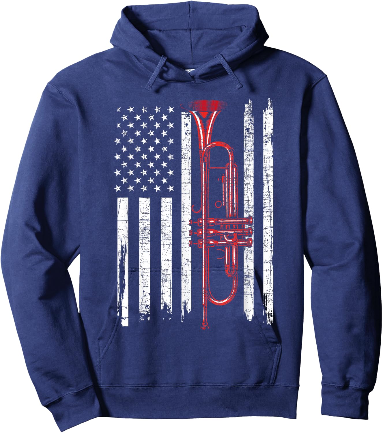 USA Flag Trumpet - Jazz Musical Instrument Player Hoodie - Hoodie | Navy