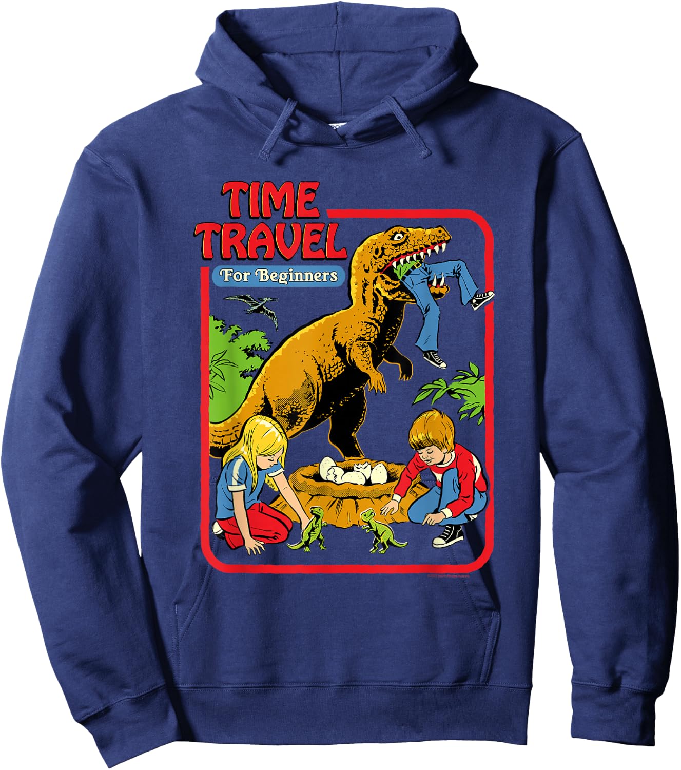 Steven Rhodes Time Travel T-Rex Dinosaur Retro Dark Humor Hoodie - Hoodie | Navy