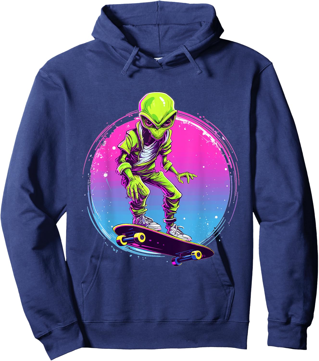 Great Skateboarding Shirts Alien Skater - Skateboard Skater -Adults, Kids Black Short Sleeve Classic Fit Hoodie - Hoodie | Navy