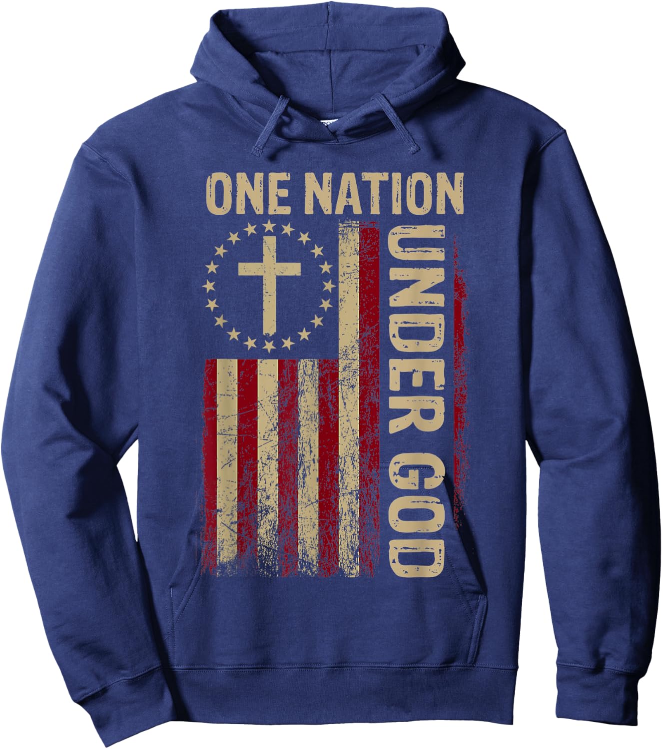 One Nation Under God Flag 4th of July Patriotic Christian Hoodie - Hoodie | Navy