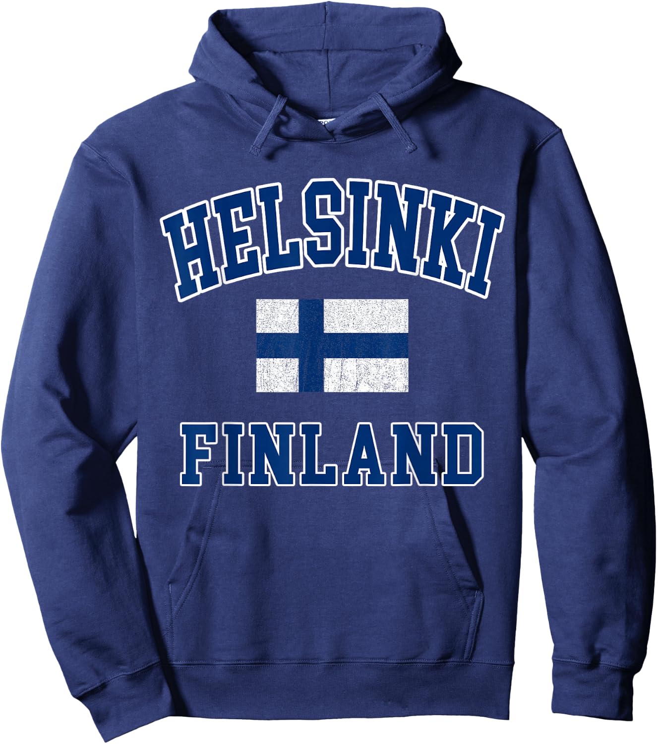 Helsinki Finland Flag Distressed Vintage Europe College Font Hoodie - Hoodie | Navy