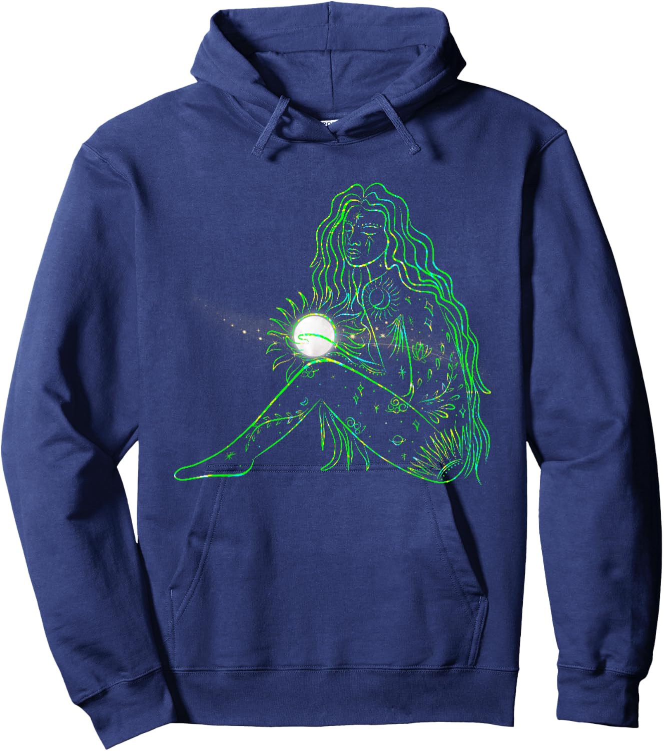 Mother Earth Gaia Goddess Holding Full Moon Graphics Hoodie - Hoodie | Navy