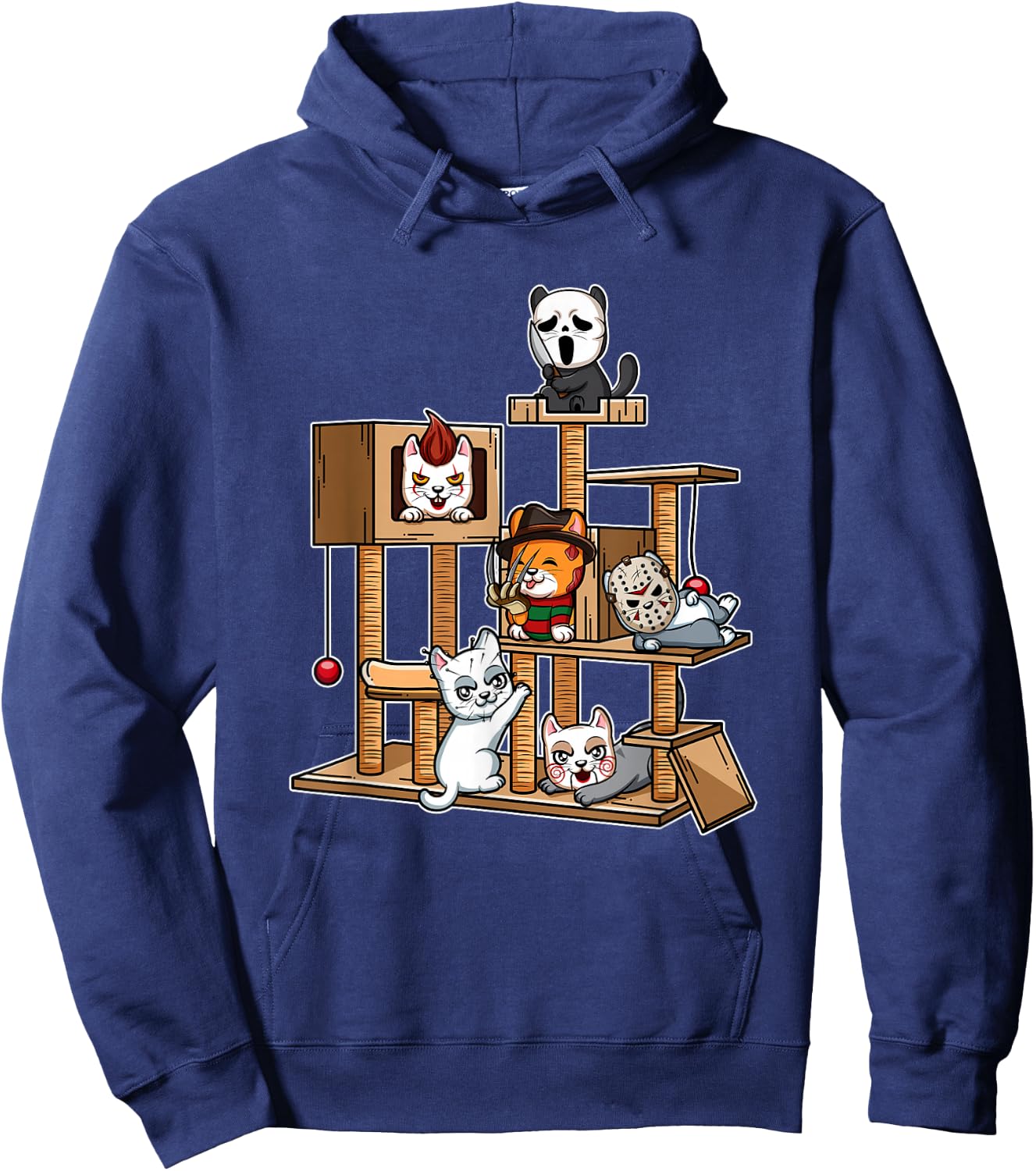 Funny Horror Movie Kitten Playing On Cat Tree Hoodie - Hoodie | Navy
