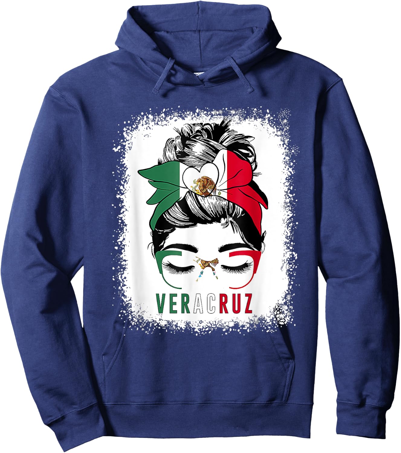 Veracruz Girl Messy Bun Bandana And Glasses Mexico Mexican Hoodie - Hoodie | Navy