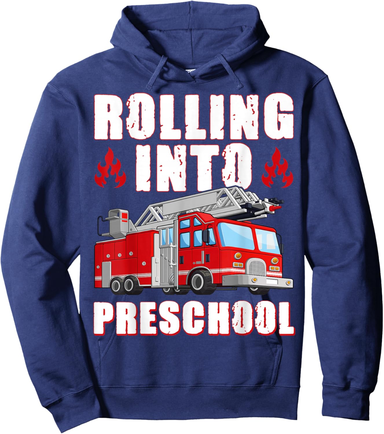 Rolling Into Preschool Fire Engine First Day Of School Boys Hoodie - Hoodie | Navy
