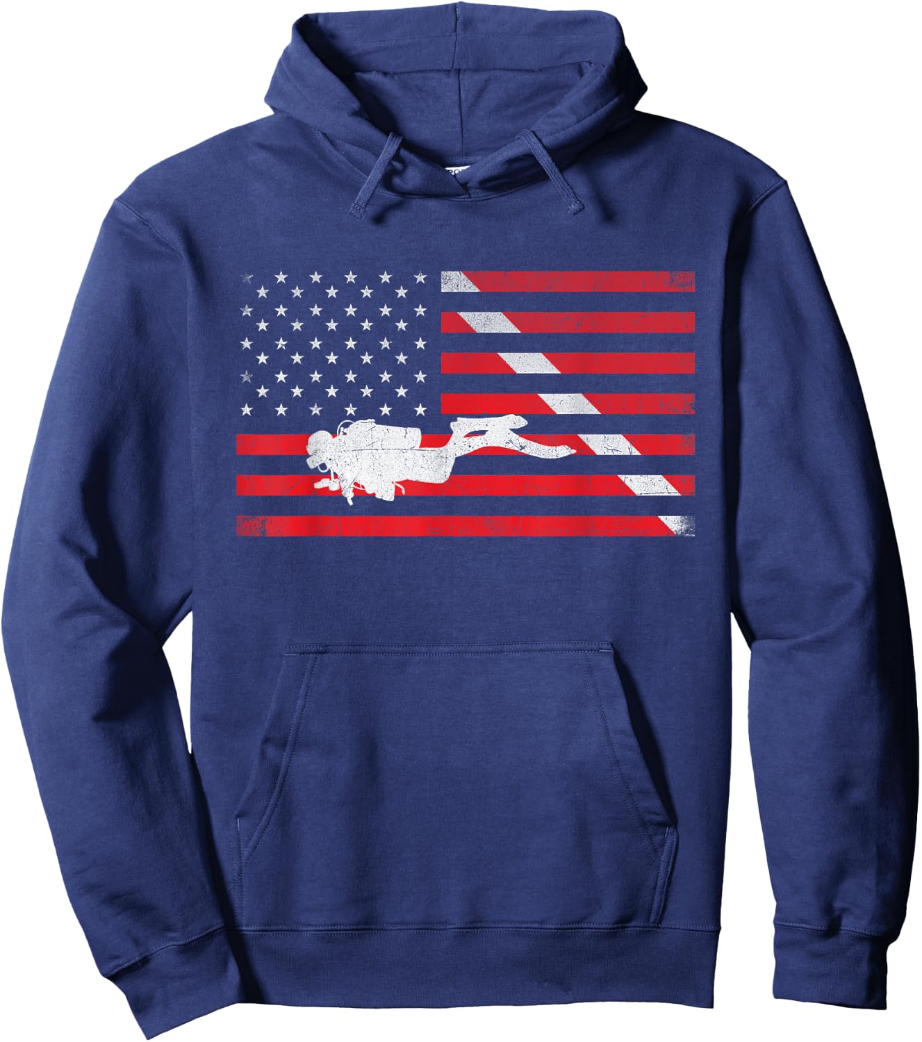 Scuba Diving - USA Flag Underwater Ocean Scuba Diver Hoodie - Hoodie | Navy
