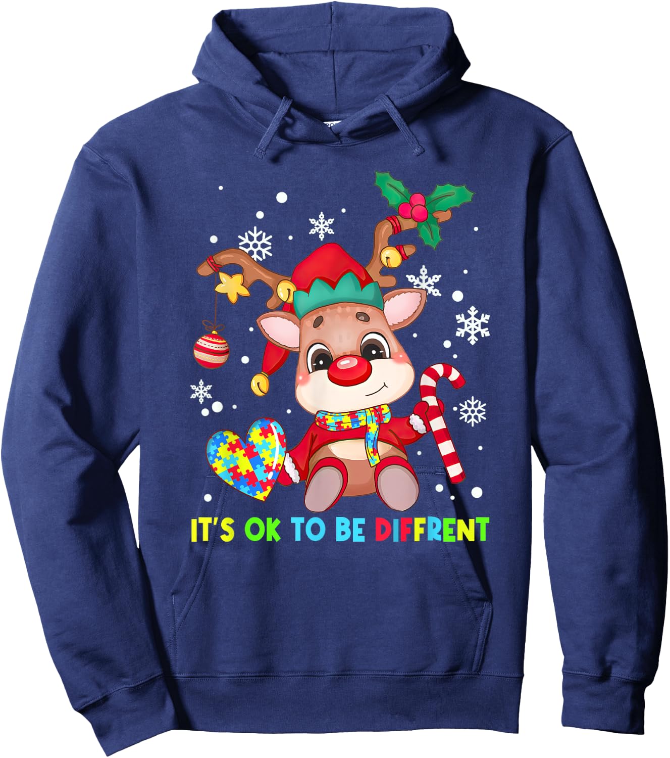 It's Ok To Be Different Reindeer Autism Awareness Christmas Hoodie - Hoodie | Navy