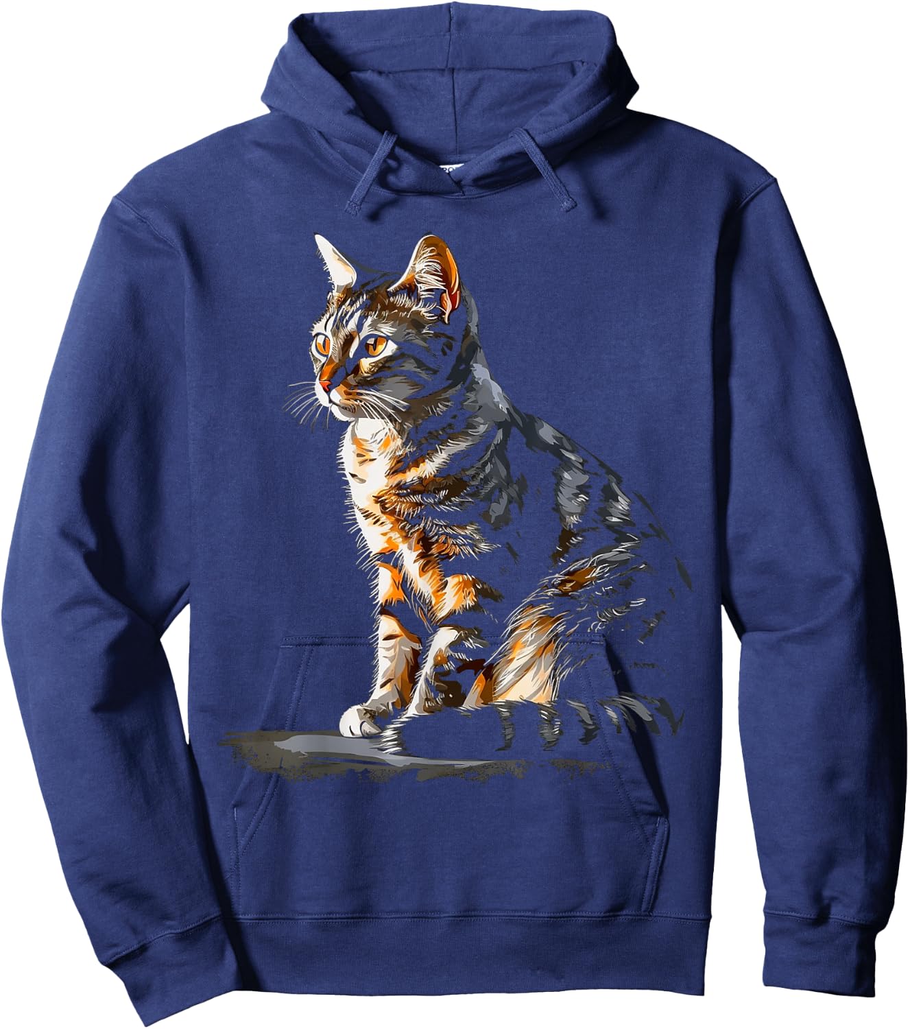 Cat Portrait Artwork | Animal Motif Cat Hoodie - Hoodie | Navy