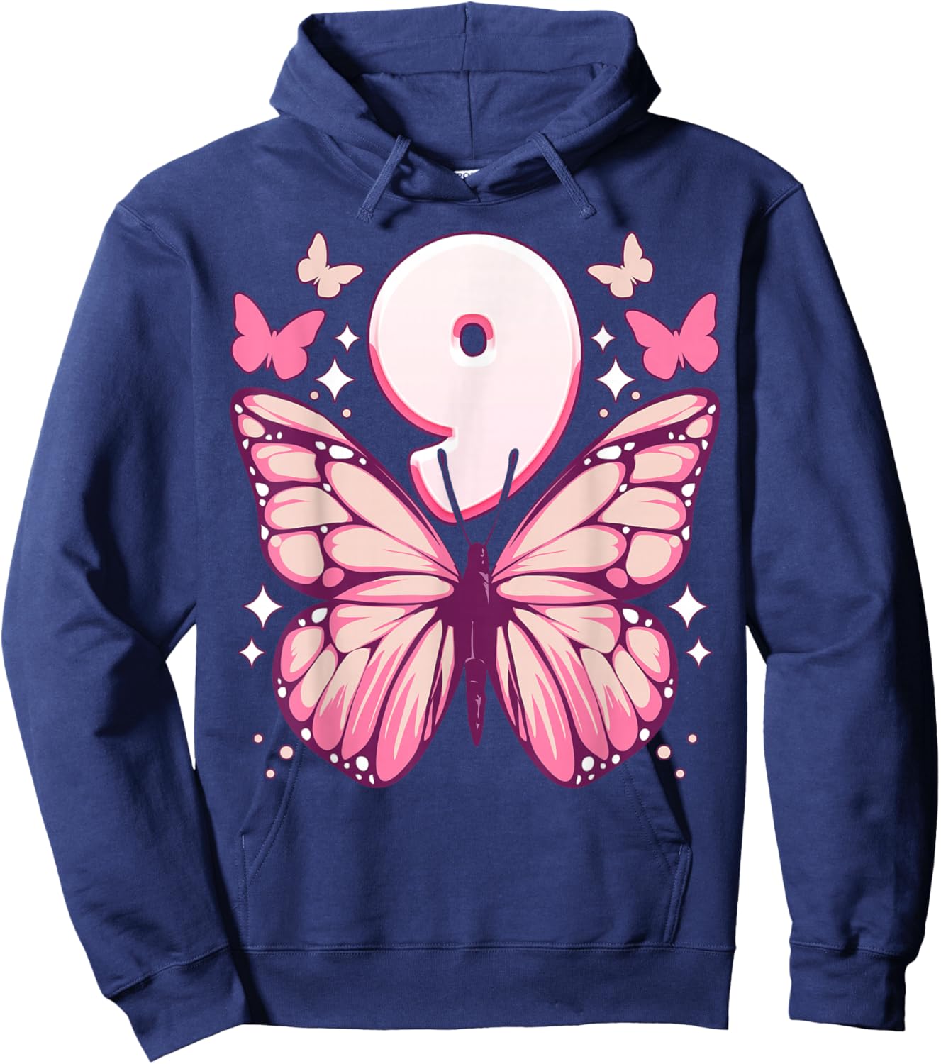 Birthday Girl 9 Years, Butterflies and Number 9 Hoodie - Hoodie | Navy