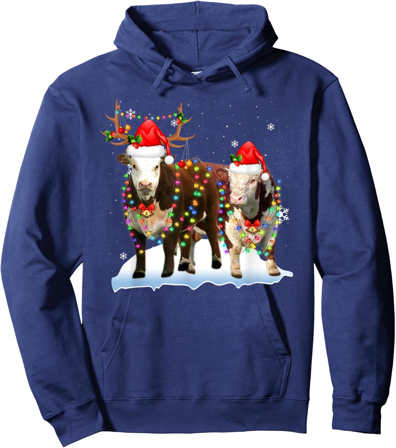 Hereford Christmas Tree Lights Reindeer Santa Xmas Pajama Hoodie - Hoodie | Navy