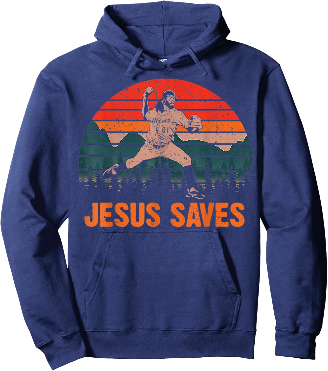 Vintage Jesus Saves Baseball Pitcher Retro 80s Hoodie - Hoodie | Navy