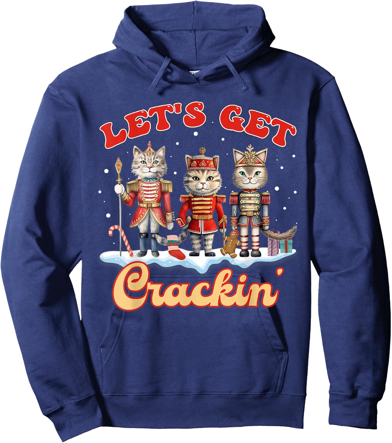 Lets Get Crackin' Three Cats Nutcrackers Christmas Teacher Hoodie - Hoodie | Navy