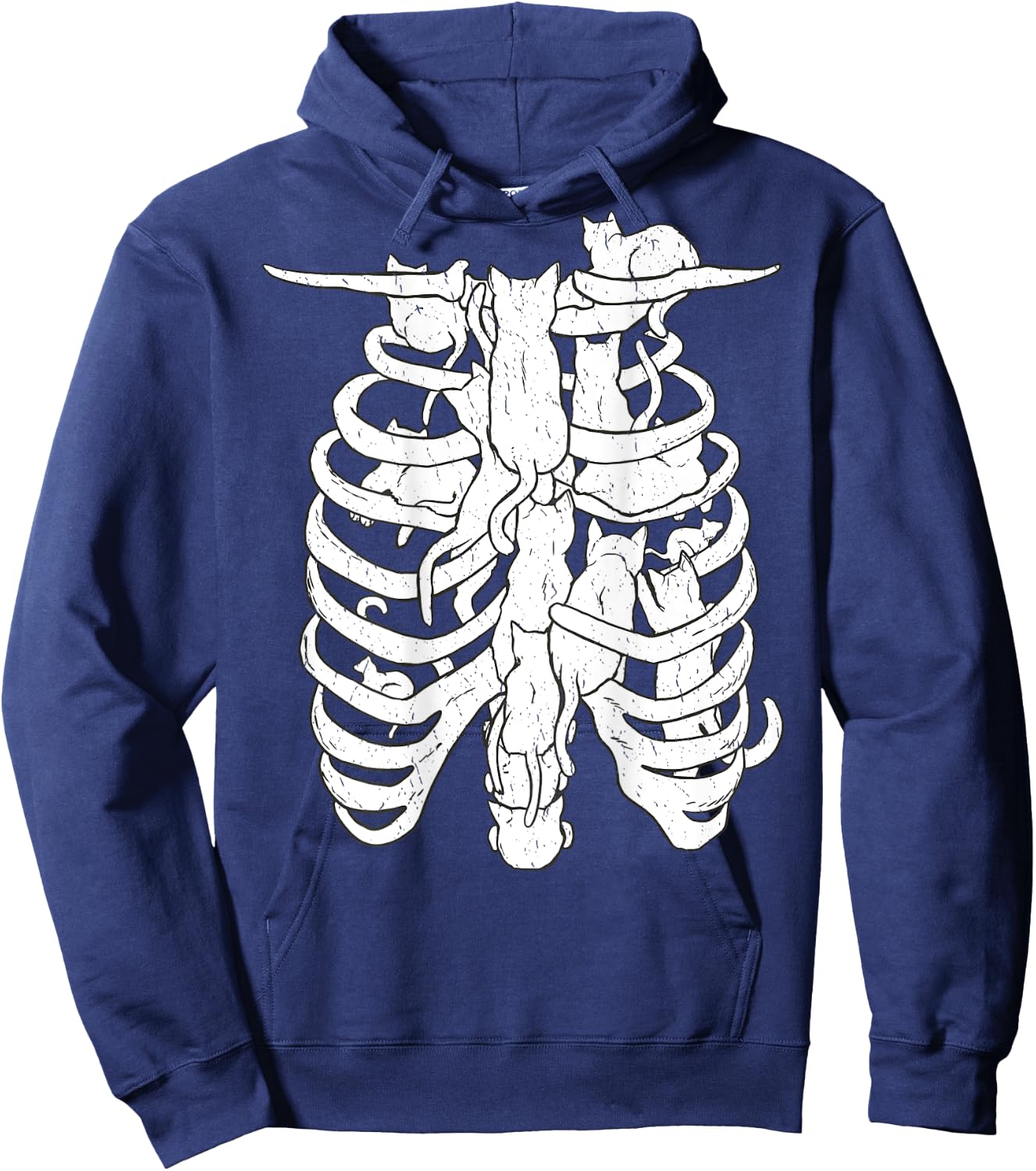 Skeleton body and cat, Halloween Costume Rib cage Anatomy Hoodie - Hoodie | Navy