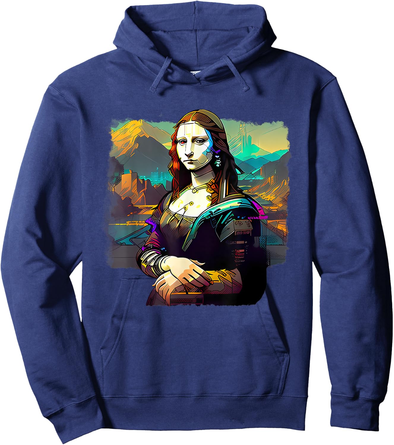 Cyberpunk Aesthetic - Cyberpunk Mona Lisa - Famous Painting Hoodie - Hoodie | Navy