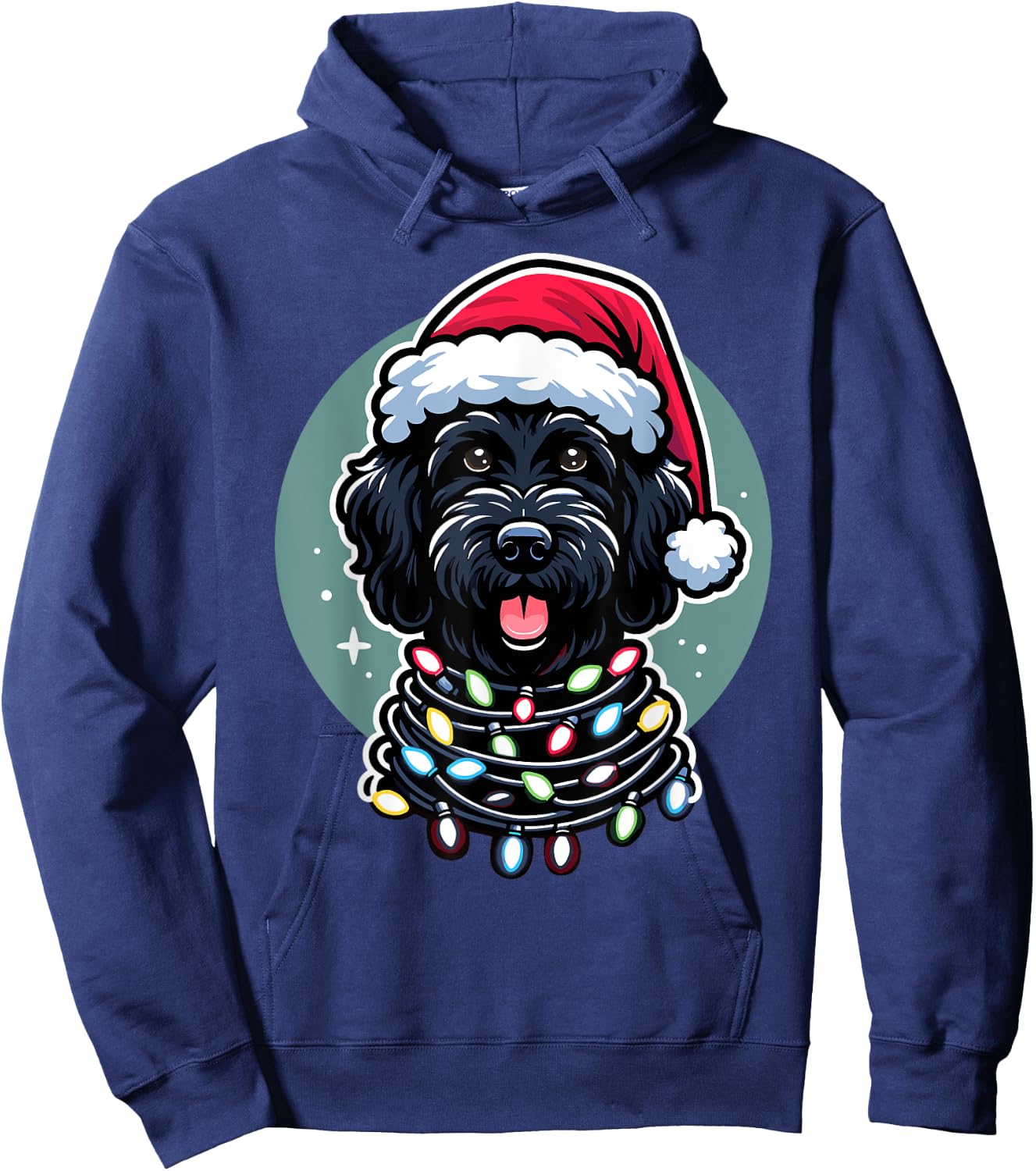 Black Labradoodle Christmas Tree Xmas Lights Doodle Dog Men Women Kids Hoodie - Hoodie | Navy