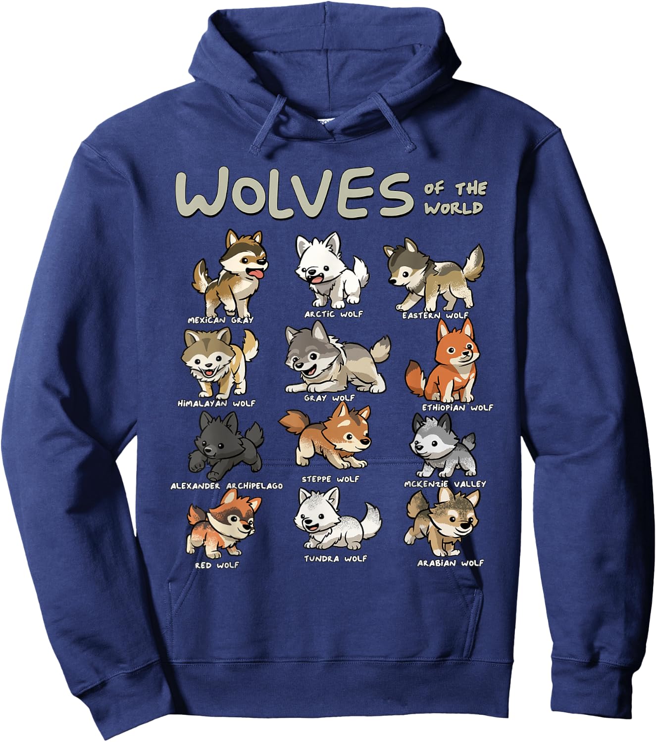Chibi Wolf Wolves Animals of the World Wolf Lover Hoodie - Hoodie | Navy