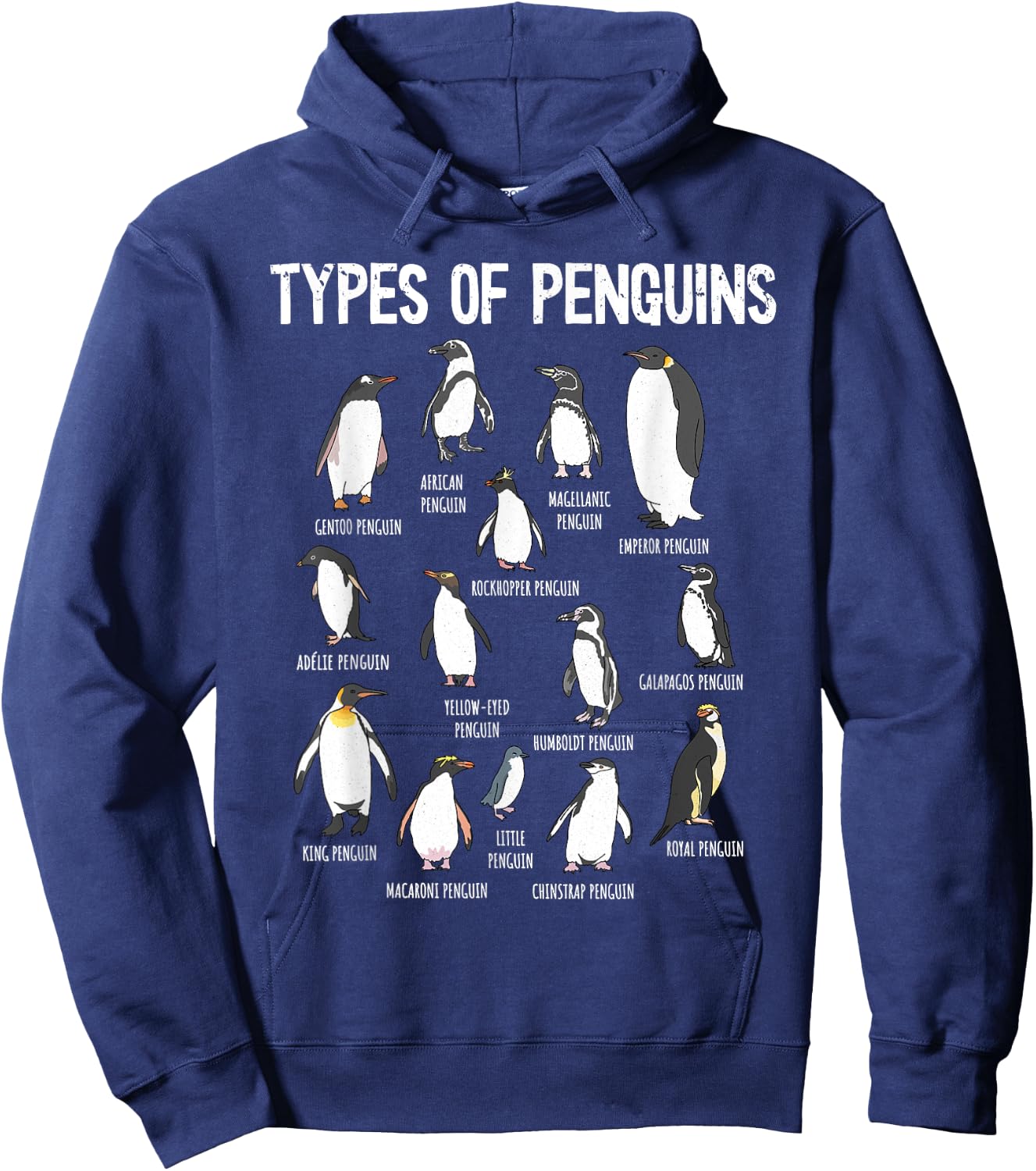 Penguin Types, Penguin Lover Art, Bird Lover, Penguin Hoodie - Hoodie | Navy