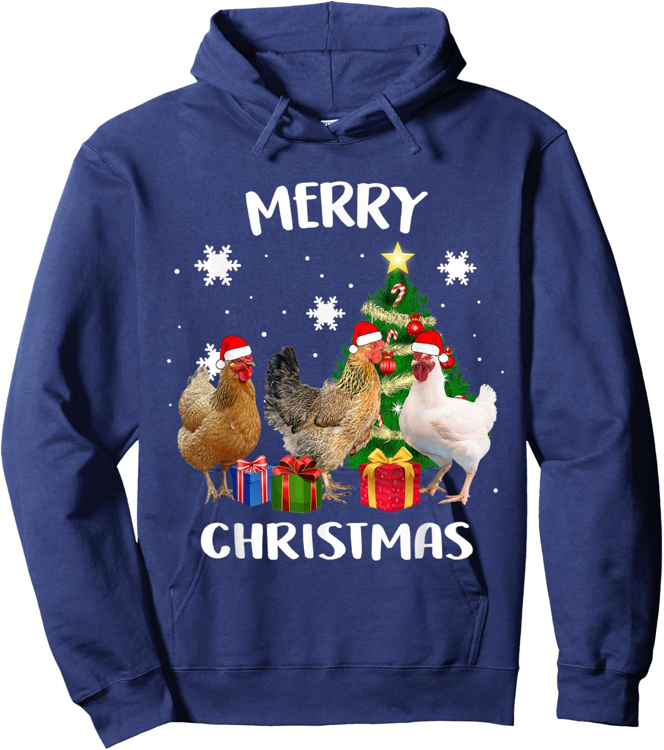 Funny Ugly Chicken Christmas Tree Shirt Santa Hat Hen Lovers Hoodie - Hoodie | Navy