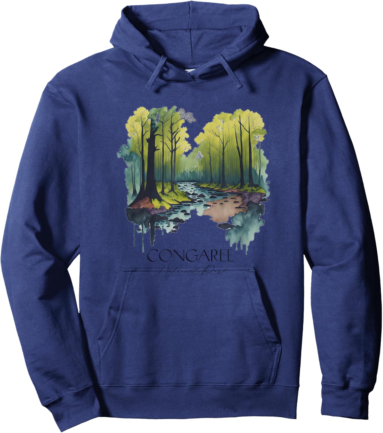 Cool Congaree National Park Hiking Watercolor Graphic Hoodie - Hoodie | Navy