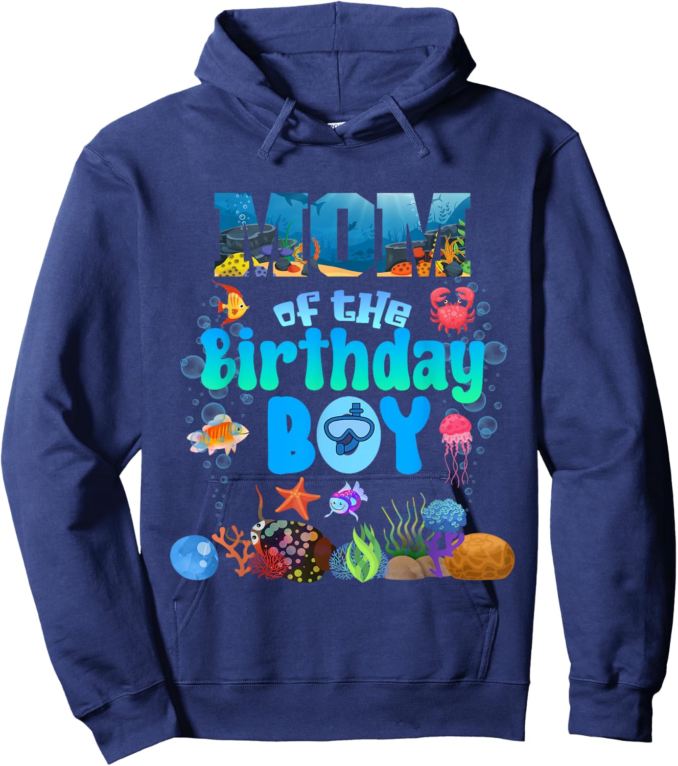 Mom Of The Birthday Boy Aquarium Sea Animals Matching Hoodie - Hoodie | Navy