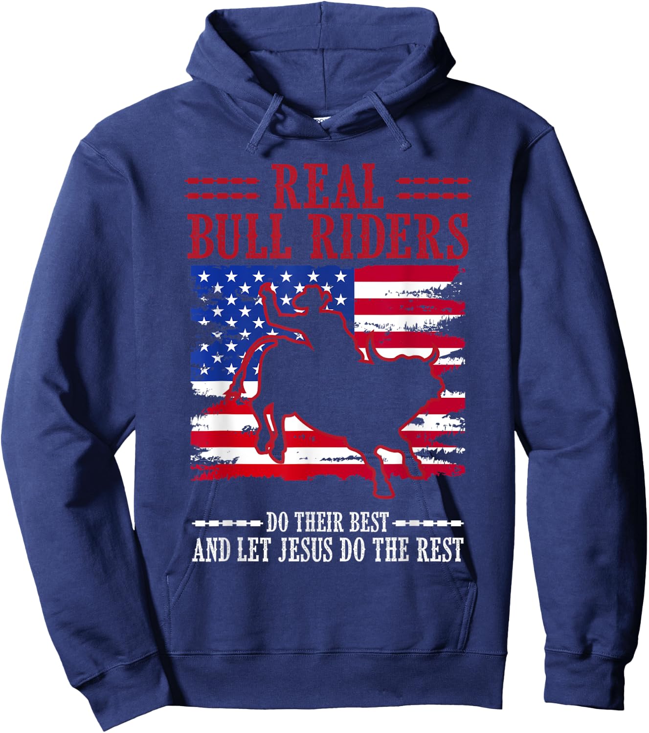Bull Riding American Flag Rodeo Patriotic Christian Rider Hoodie - Hoodie | Navy
