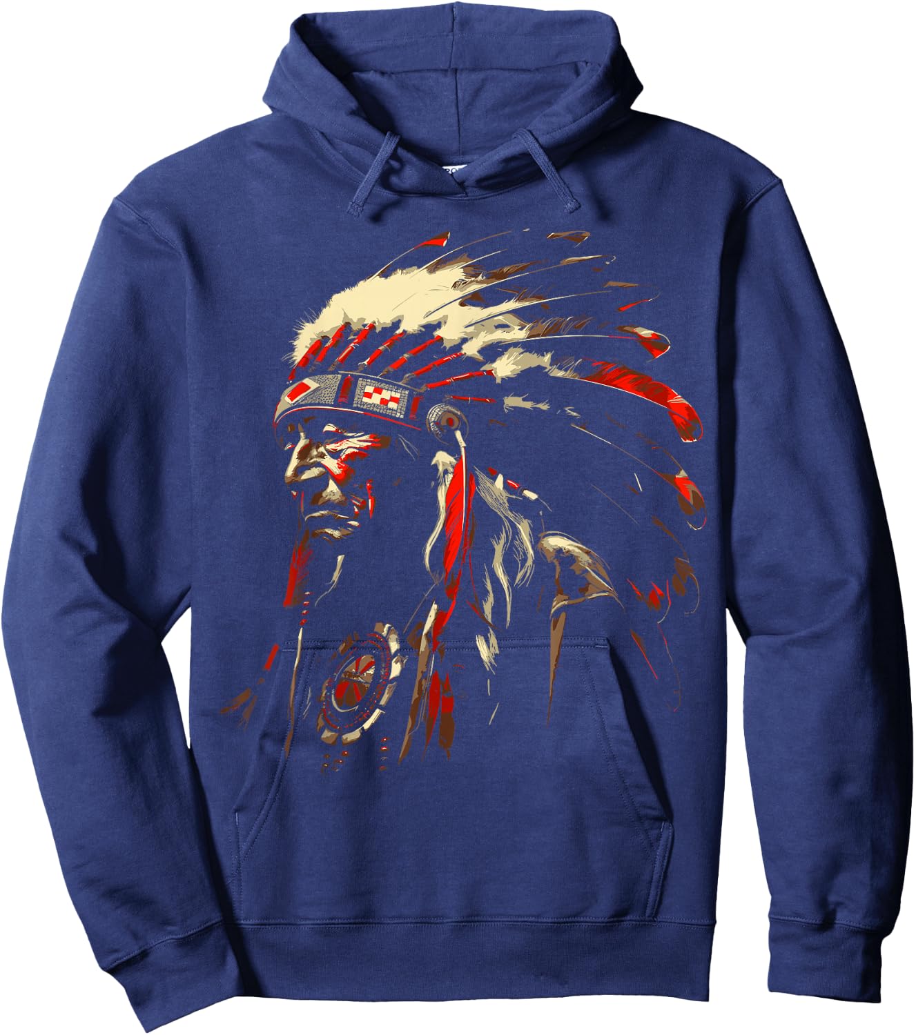 Retro Native American Indian Headdress Vintage Men Graphic Hoodie - Hoodie | Navy
