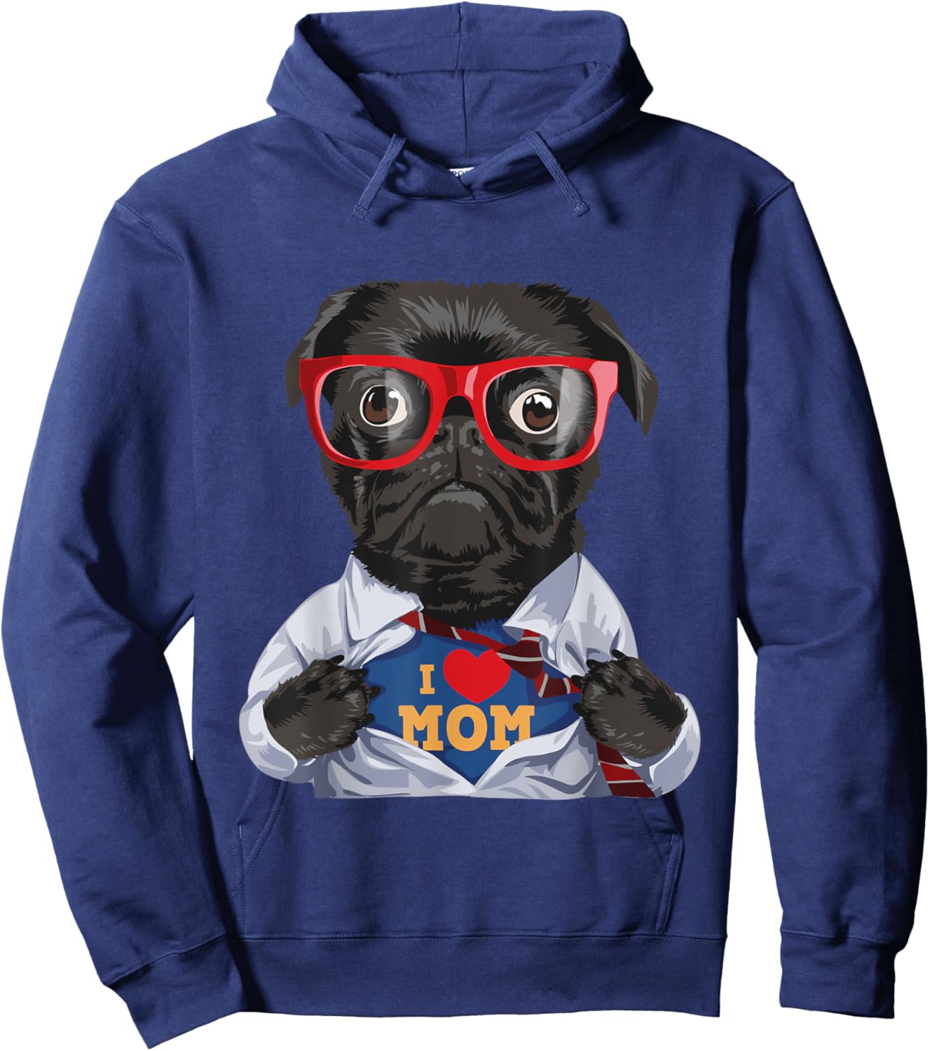 I Love Mom - Mother's Day Pug Owner Dog Lover Pet Trainer Hoodie - Hoodie | Navy