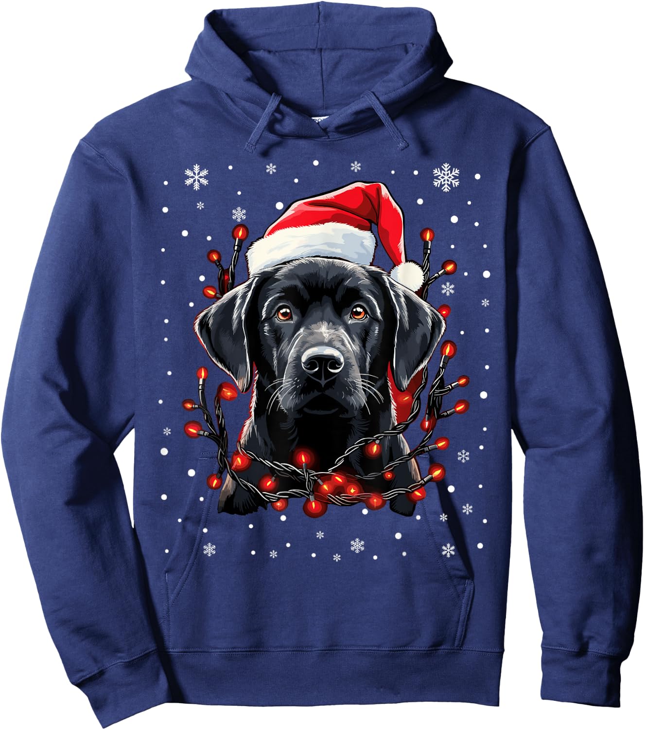 Black Labrador Christmas Lights Santa Hat Xmas Pajama Hoodie - Hoodie | Navy