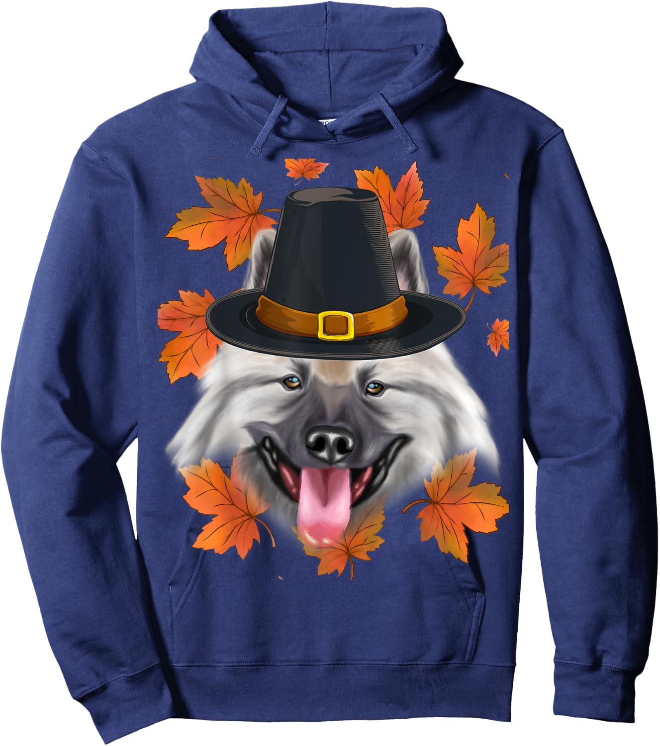 Fall Keeshond Pilgrim Thanksgiving Hoodie - Hoodie | Navy