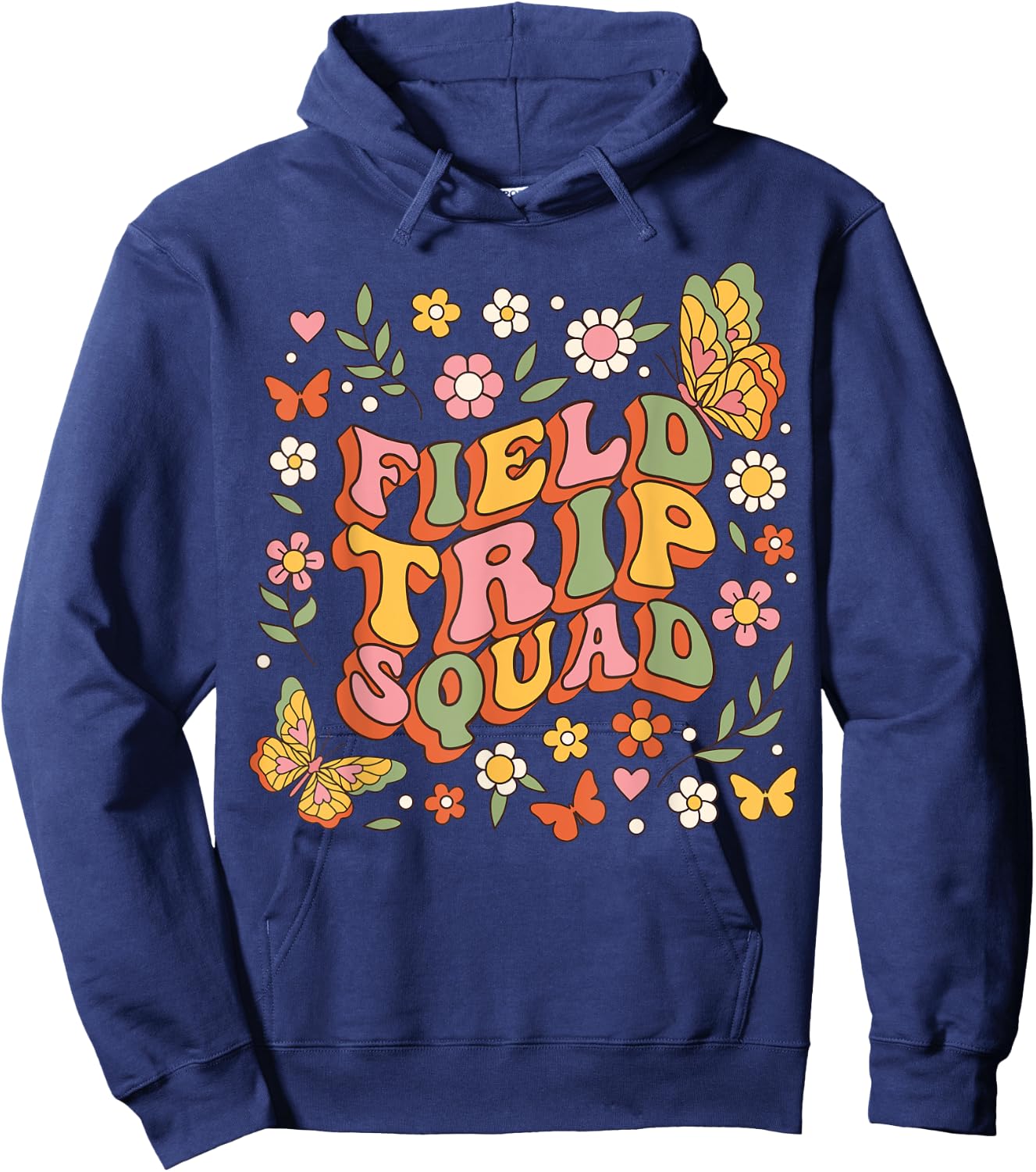 Groovy Field Trip Squad Hippie Butterfly School Field Day Hoodie - Hoodie | Navy
