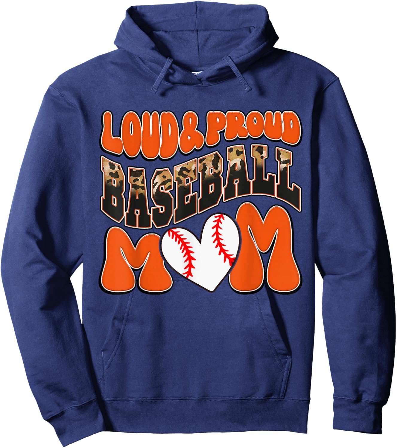 Loud Proud Baseball Mom Orange Team Leopard Baseball Mom Hoodie - Hoodie | Navy