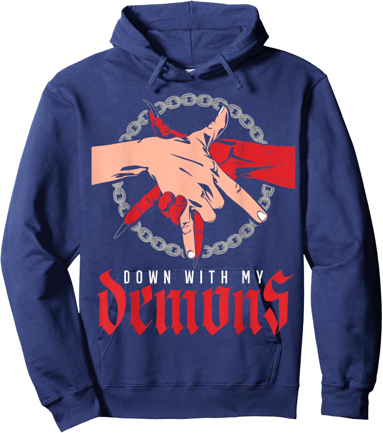 Down with My Demons Deal Handshake Aesthetic Humour Goth Hoodie - Hoodie | Navy
