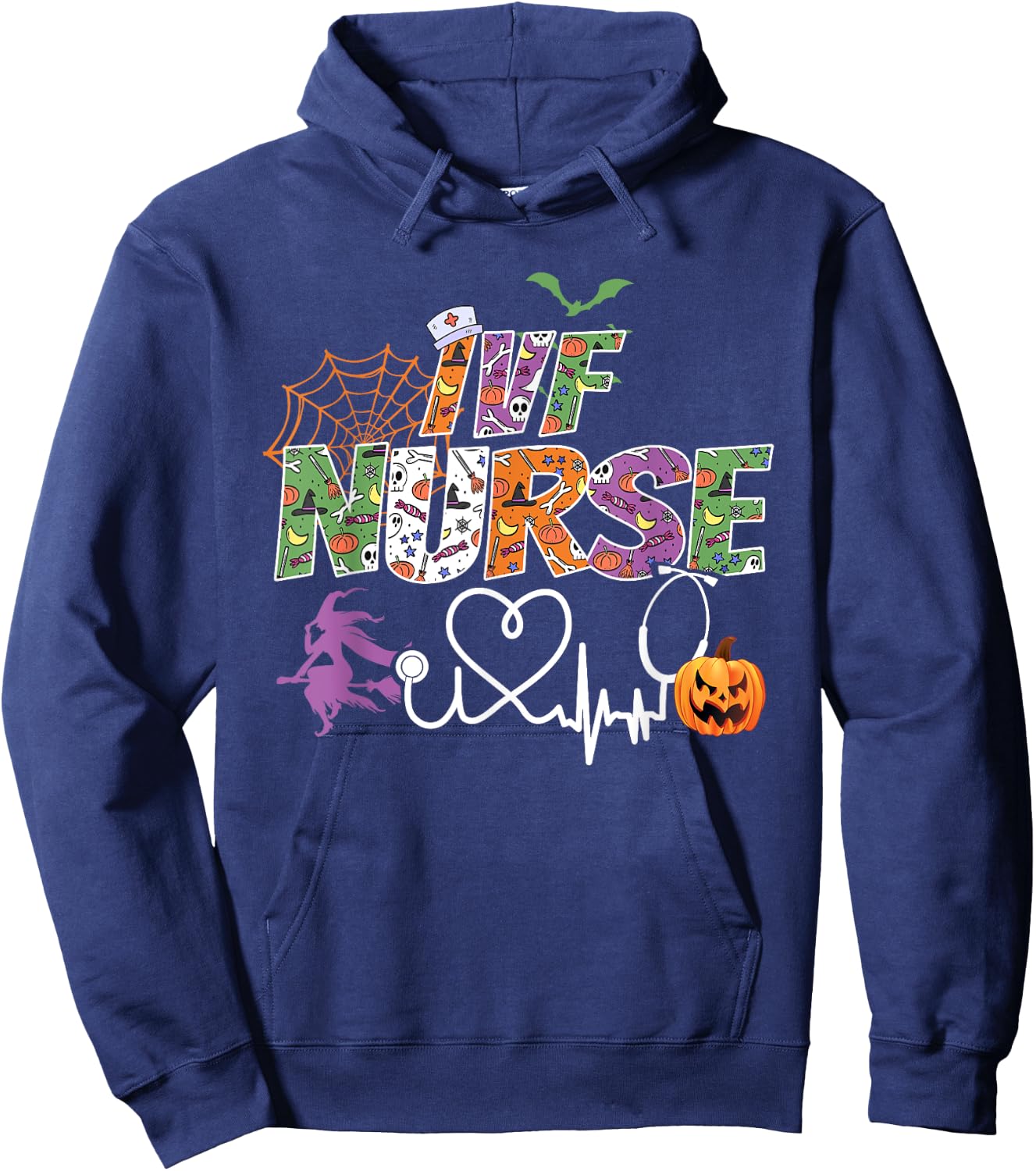 IVF Nurse Halloween Spooky Season Nursing Ghost Stethoscope Hoodie - Hoodie | Navy