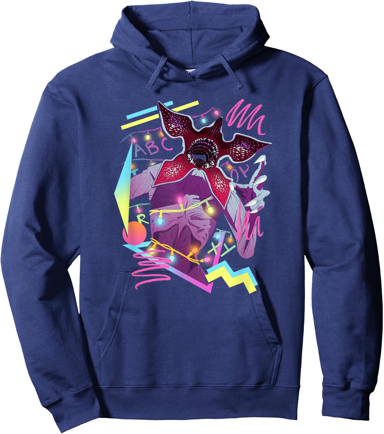 Stranger Things Demogorgon Neon 80's Style Retro Logo Hoodie - Hoodie | Navy