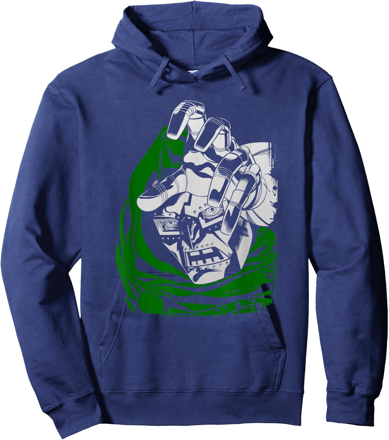 Marvel Fantastic Four Dr. Doom Big Face Portrait Distressed Hoodie - Hoodie | Navy