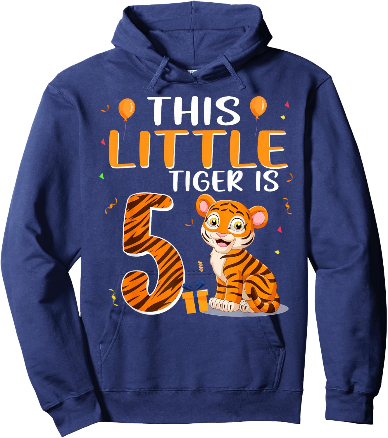 This Little Tiger Is 5 Birthday Party 5 Year Old Hoodie - Hoodie | Navy