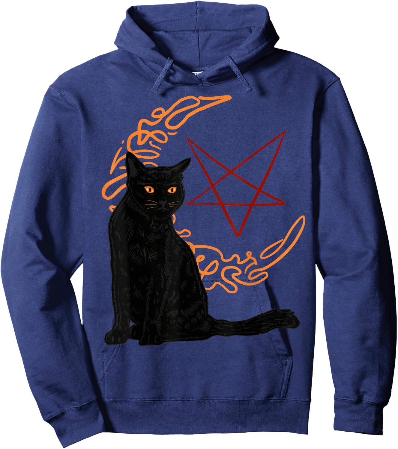 Crescent Moon Goth Pentagram Witch Bombay Cat Hoodie - Hoodie | Navy