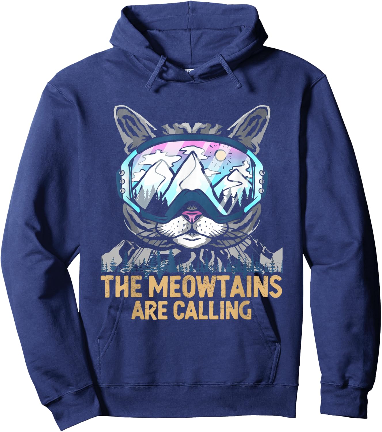 Meowtains Are Calling | Winter Sports Cat | Ski Snowboard Hoodie - Hoodie | Navy