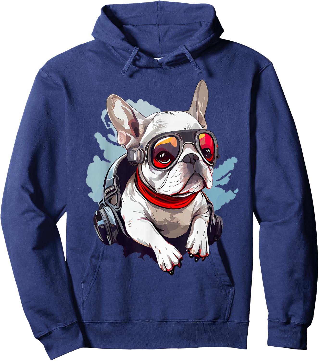 White Frenchie as a Pilot White French Bulldog Pilot Hoodie - Hoodie | Navy
