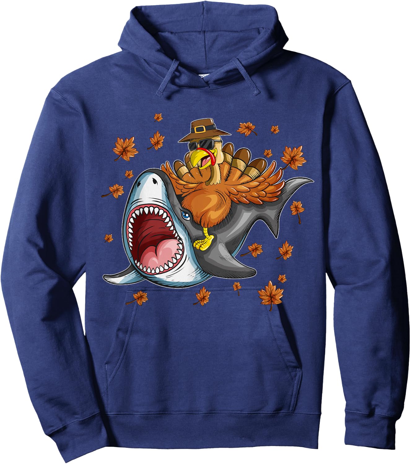 Shark Harvest Turkey Holiday Motif For Shark Lovers Hoodie - Hoodie | Navy
