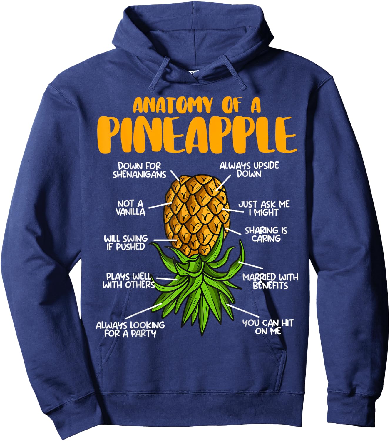 Anatomy Of Pineapple Swinger Upside Down Pineapple Hoodie - Hoodie | Navy